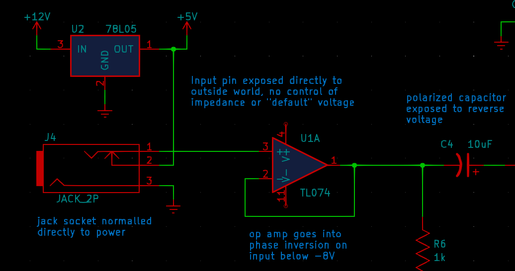 op amp input exposed to the world