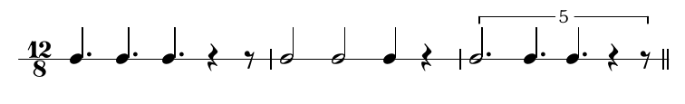 rhythm from Morse, stretched to fit one letter per 12/8 bar